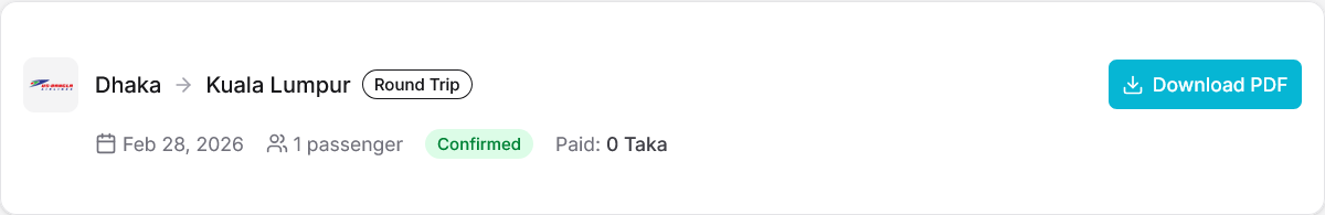 Screenshot of booking confirmation with PDF download button