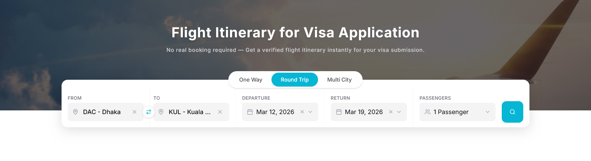 Screenshot of EchoFlights route search form